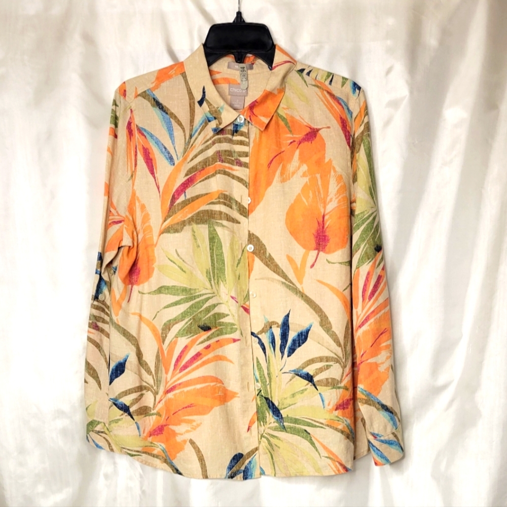 Chico's tropical button down shirt